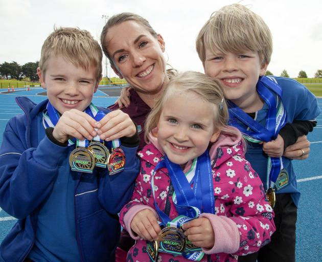 Mrs Dinnissen won nine medals at the Oceanian Master Athletics Champs. Photo: Geoff Sloan. 