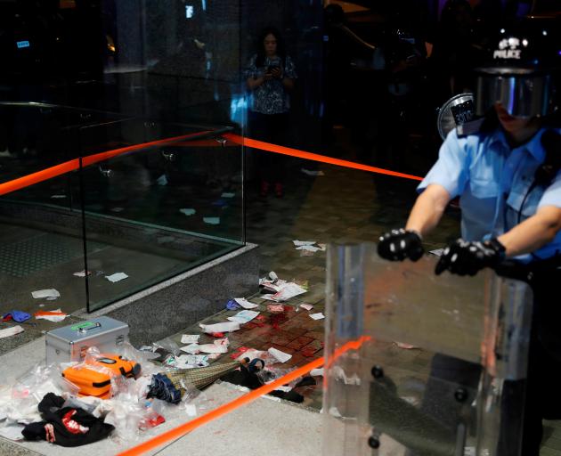 A view of the scene where Andrew Chiu Ka Yin, District Councillor of Taikoo Shing West, was injured in a knife attack during anti-government protest at a shopping mall in Hong Kong. Photo: Reuters