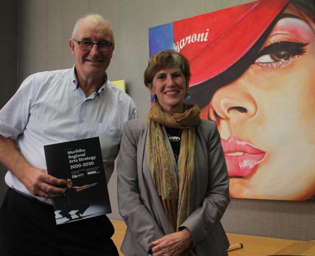 Arts Murihiku chairman Paul Duffy with convener Mary-Jane Rivers during launch of the Regional Arts Strategy in Invercargill. Photo: Luisa Girao