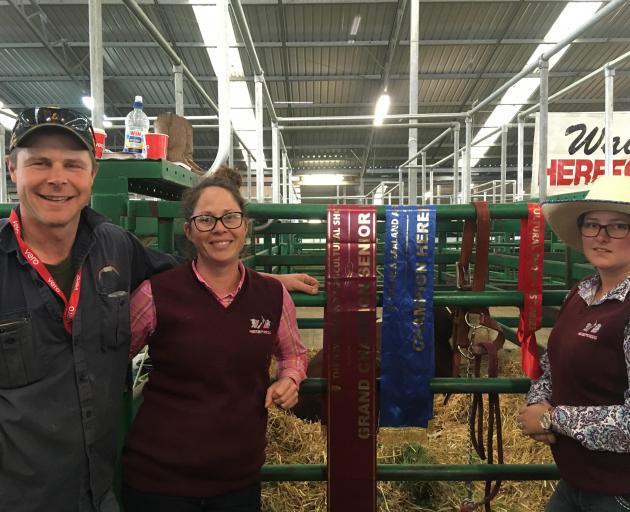Hereford breeders Jamie King and Nicole Wallace, with Taylah Sykes, at the New Zealand...