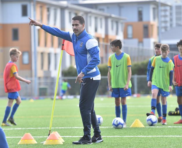 Fifa special guest Juan Pablo Angel helps train some Southern United academy players at the...