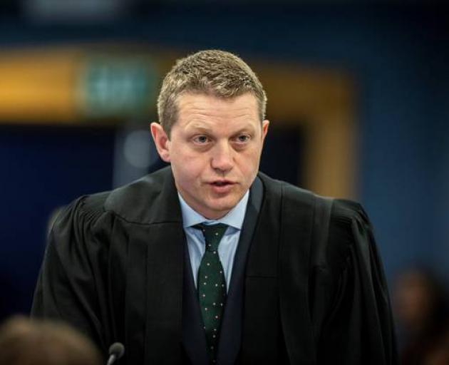 The accused's chief defence lawyer Ian Brookie makes an argument for his client. Photo: Michael...