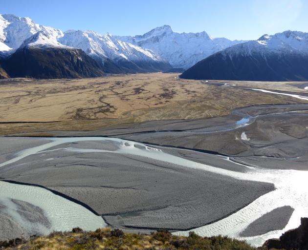 The NZ River Awards 2019 River Story Award-winning Tasman River with the main divide and Mt...