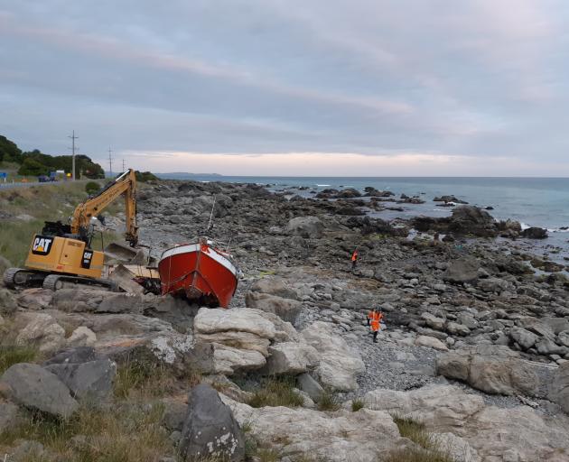 A small fishing boat ran aground near Kaikoura on Sunday afternoon. Photo: ECan