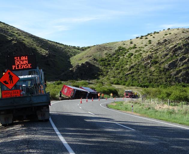 Traffic on State Highway 8 was down to one lane yesterday morning following a truck crash 20km...