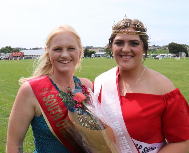 Former South Otago A&P Show Queen Bayley Coates (left) passed her crown to 2019 winner Aleesha...