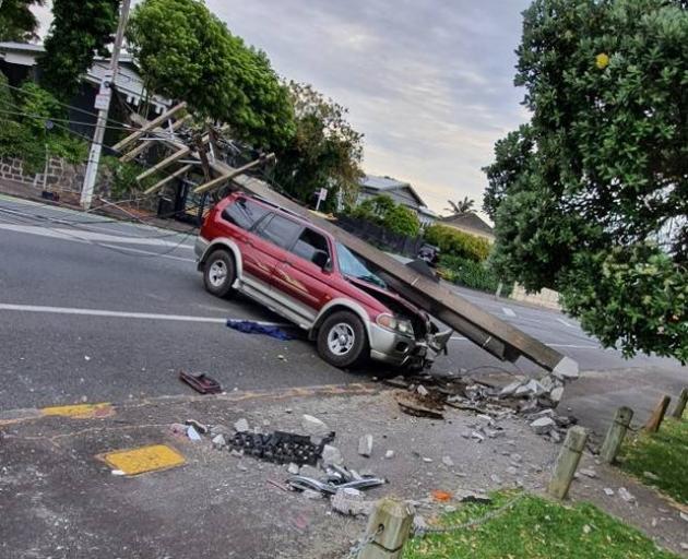 A vehicle has crashed into a powerpole in Sandringham - taking out power to the area. Photo: James Sturch
