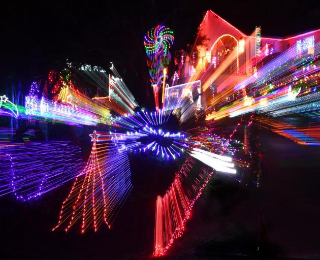 A zoomed lens and slow shutter speed added to the drama of the impressive Christmas display at 79 Rudd Rd, in the Dunedin suburb of Halfway Bush. Photos: Stephen Jaquiery