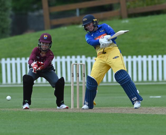 Otago all-rounder Hayley Jensen playes a cut shot during a one-dayer against Northern Districts...