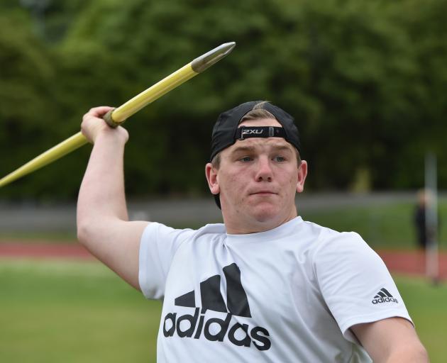 Taieri College javelin thrower Ethan Walker training at the Caledonian Ground yesterday. Photo:...