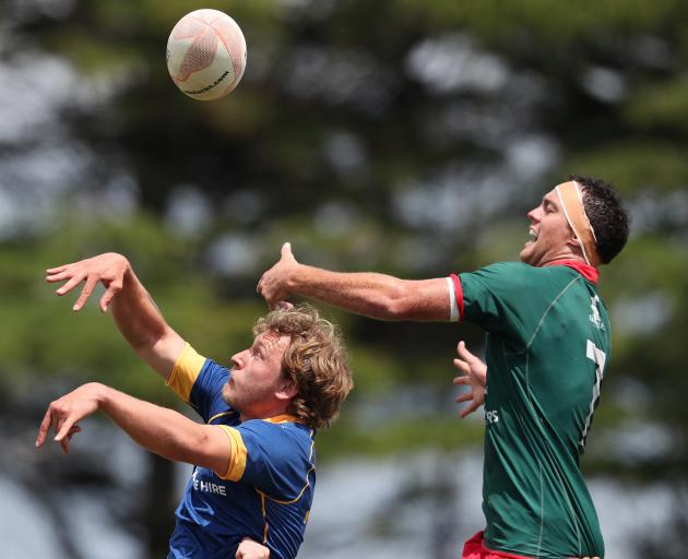 Otago’s Isaiah Duncanson (left) and Wairarapa Bush’s Rihi Brown compete for the ball during a...