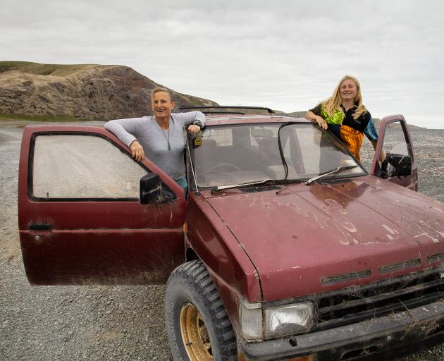 Jan and Bree Daffin pull out vehicles which get stuck in the shingle at Birdlings Flat using a...