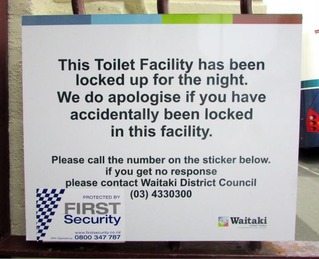 A sign at Oamaru’s Itchen St toilets. Photo: Supplied