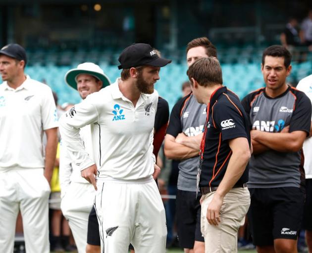 Kane Williamson and the Black Caps watch on after the third test against Australia finished in...