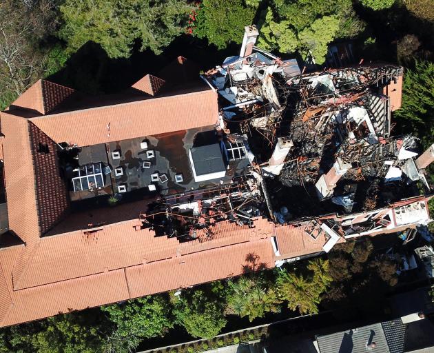 An aerial view taken in 2018 of the fire-ravaged Glamis Hospital in Montpellier St, Dunedin....