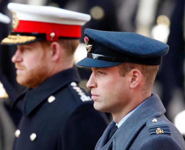 Prince Harry, Duke of Sussex and Prince William, Duke of Cambridge attend the annual Remembrance...