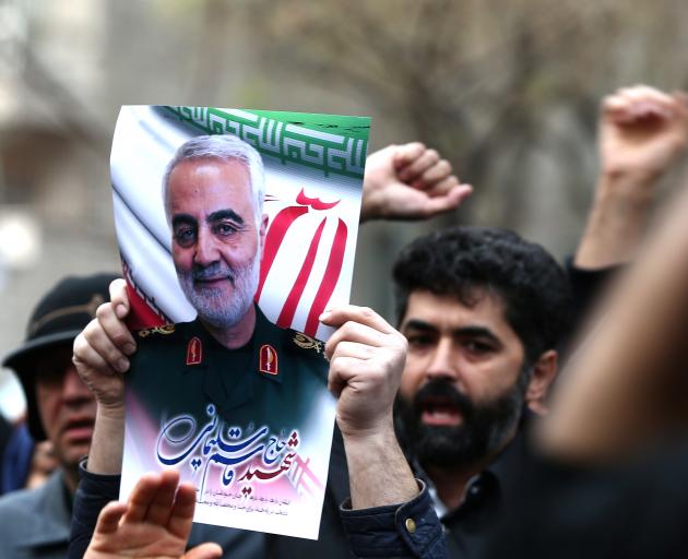 Iranian demonstrators chant slogans during a protest against the assassination of the Iranian Major-General Qassem Soleimani. Photo: West Asia News Agency via Reuters