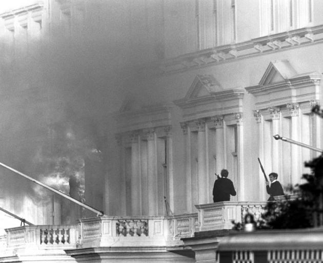 Armed police on the adjoining balcony to the Iranian Embassy, when units of the Special Air...