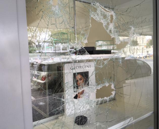 The front window of Ballantynes Showcase Jewellers in lower Thames St in Oamaru, which was...