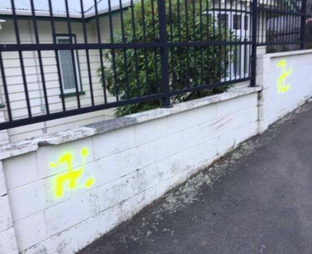 Swastikas painted on the fence outside the Wellington Jewish Progressive Congregation. Photo: NZ...