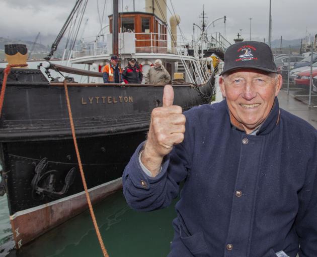 Roger Ellery in front of Lyttelton's 112-year-old tugboat which is back in action. Photo: Geoff...