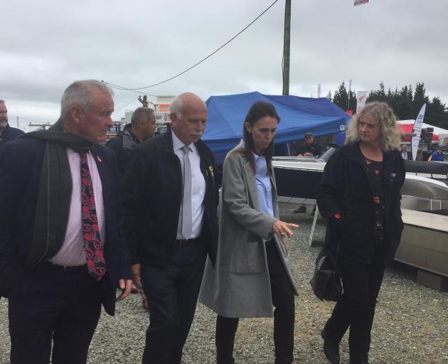 From left: Environment Southland chairman Nicol Horrell, Gore mayor Tracy Hicks, Prime Minister...