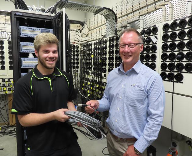 Ashburton Trust Event Centre manager Roger Farr (right) and technician Travis Stringer talk...