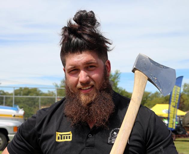 Twenty-three-year-old Brad Pako with his trusty axe at the Central Otago A&P Show on Saturday. PHOTO: SUPPLIED/ HARLEY PHOTOGRAPHY