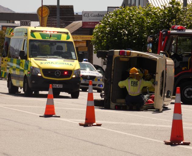 Emergency services attend a crash on Alexandra's Centennial Ave this afternoon. Photo: Alexia...