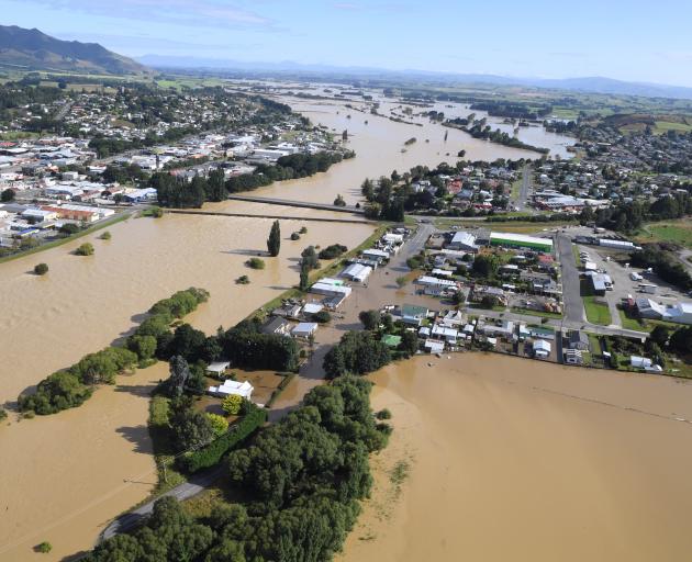 An aerial view of the flooded Mataura River and Gore. Photo: Stephen Jaquiery