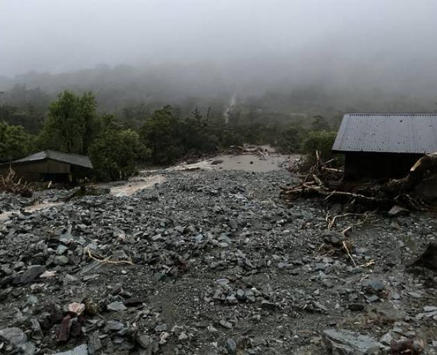 Howden Hut after a landslide plowed through part of it on the Routeburn Track. Photo: Grace Houpapa