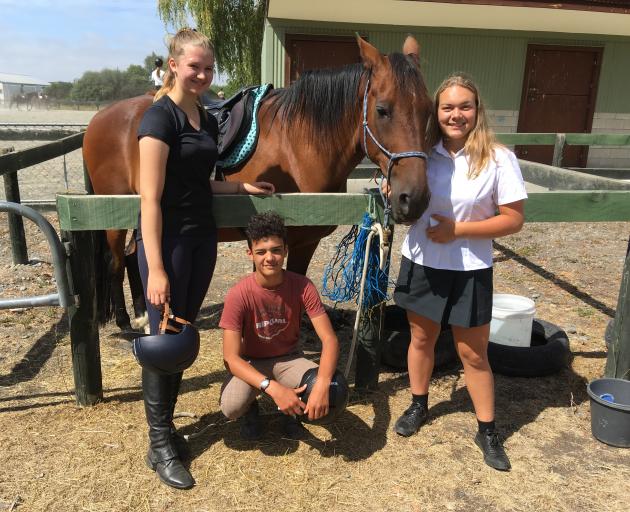 International students Hanna Vowmers, left, aged 17, Ismael Markria, 15, and Alina Prein, 16, are enjoying their time at Rangiora High School. Photo: David Hill