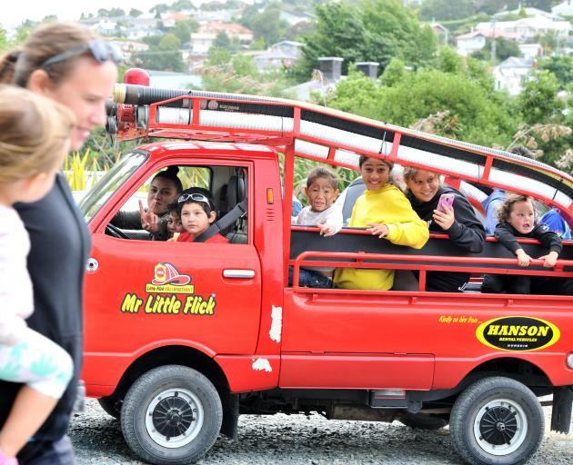 A pint sized fire truck is a hit with the younger attendees at the Arai Te Uru Marae birthday...