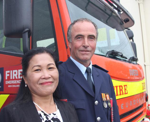 Gavin Cochrane, of the Kurow Volunteer Fire Brigade, with his wife, Nancy.  Mr Cochrane was...
