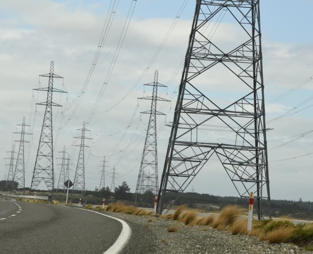 High voltage towers on Tiwai Rd, near New Zealand’s only aluminium smelter. PHOTO: STEPHEN JAQUIERY