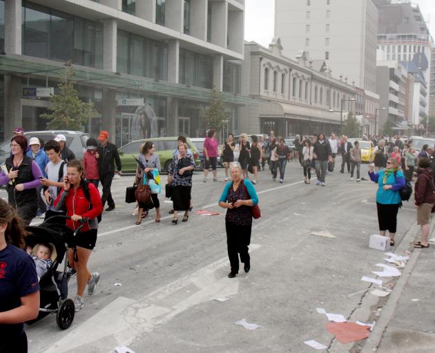 Cashel St just after the February 22, 2011, earthquake struck. Photo: Geoff Sloan