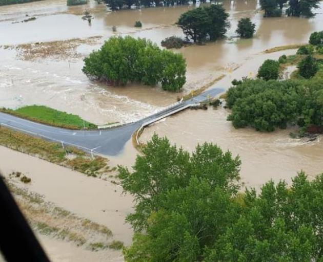 Flooding around Gore. Photo: Supplied/High Country Helicopter