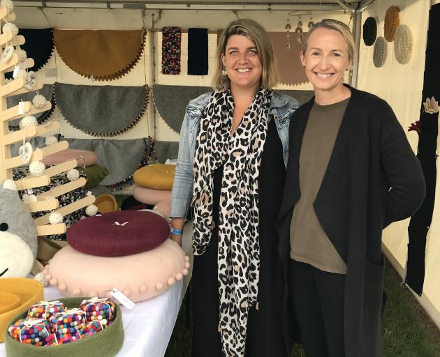 Jo Ruddenklau and Hannah Crossan sell their New Zealand wool homewares at Southern Field Days...