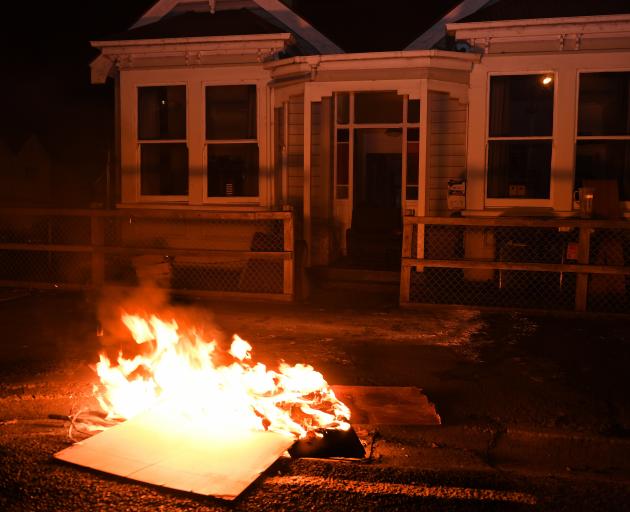 Cardboard burns in Dundas St last week. PHOTO: STEPHEN JAQUIERY
