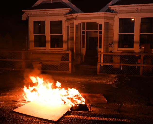 Cardboard burns in Dundas St last week. PHOTO: STEPHEN JAQUIERY