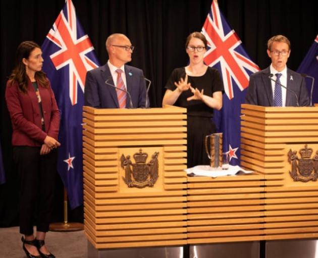 PM Jacinda Ardern joined by Health Minister David Clark and Director-General of Health Dr Ashley...