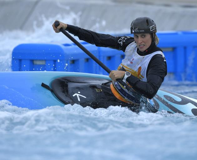 Luuka Jones in action at the Canoe Slalom NHK Trophy at the Kasai Slalom centre in Japan last...