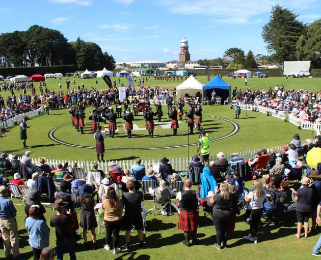 The ILT City of Invercargill Highland Pipe Band performs at the championships in Invercargill on...