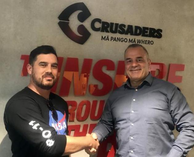 Rugby writer Jamie Wall with Crusaders chief executive Colin Mansbridge Photo: Supplied