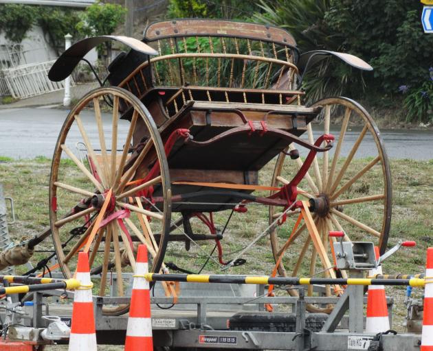 A carriage sits atop a trailer in readiness for filming.