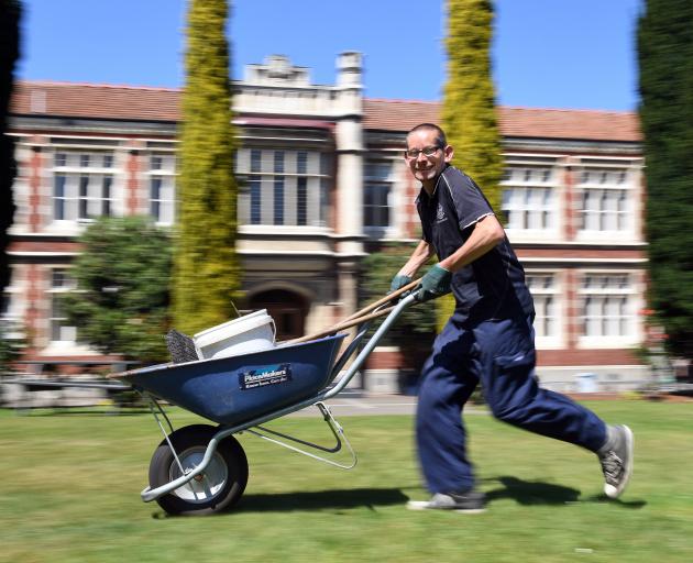 Otago Girls High School groundsman Peter Grimsey is always on the go. Photo: Stephen Jaquiery 