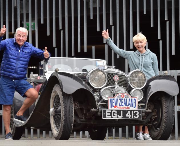 Pit stopping in Dunedin in their 1937 Jaguar SS100, worth $1.3million, are Stephen and Collette...