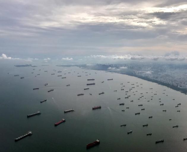 A bird's eye view of ships off Singapore. Photo: Reuters 