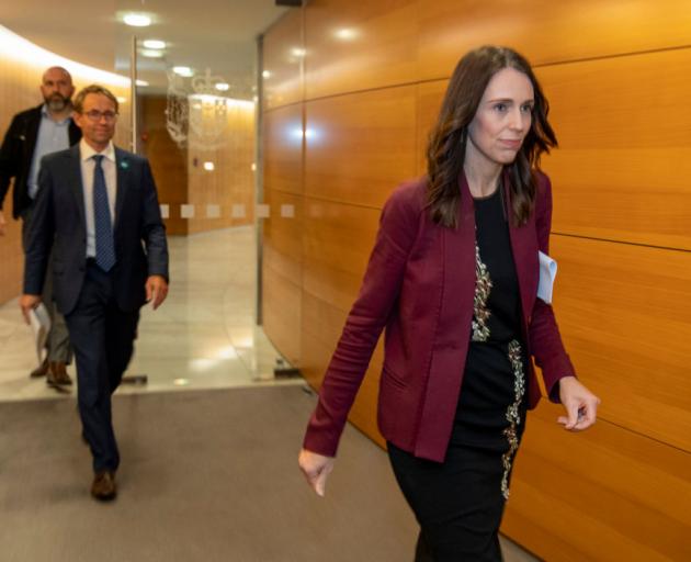 Prime Minister Jacinda Ardern and Director-General of Health Dr Ashley Bloomfield arrive for the...