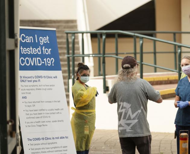A patient arrives at a pop-up testing clinic next to Bondi Beach in Sydney. Photo: Getty Images